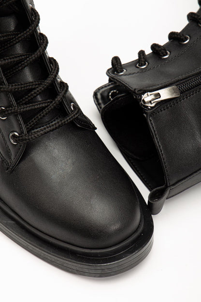 Ayakkabı Aşkı Siyah Bağcıklı Fermuarlı Günlük Kadın Bot