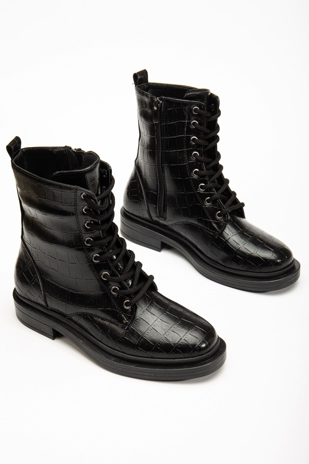 Ayakkabı Aşkı Siyah Kroko Bağcıklı Fermuarlı Günlük Kadın Bot