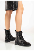 Ayakkabı Aşkı 2024-2289 Siyah Kroko Bağcıklı Fermuarlı Günlük Kadın Bot