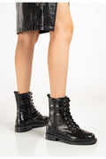 Ayakkabı Aşkı Siyah Kroko Bağcıklı Fermuarlı Günlük Kadın Bot - Ayakkabı Aşkı