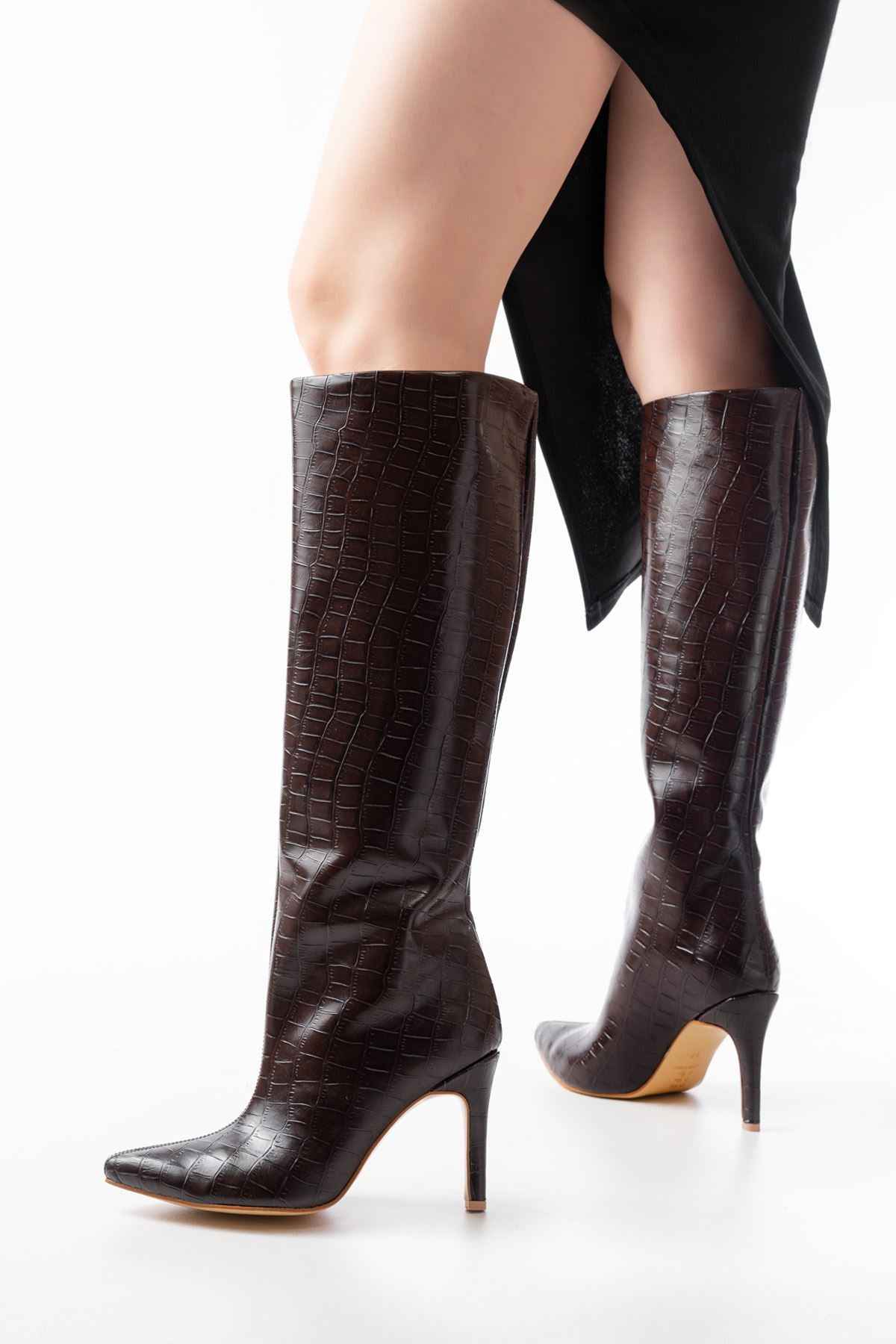 Ayakkabı Aşkı Syt-2004 Kahverengi Kroko Günlük Bayan Çizme