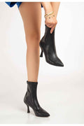 Ayakkabı Aşkı Vrt-023 Siyah Yüksek Ince Topuklu Streç Kadın Bot
