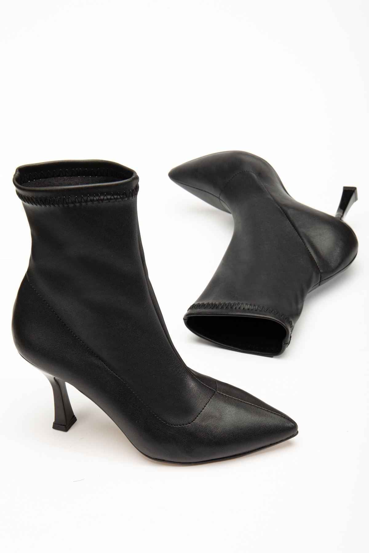 Ayakkabı Aşkı Vrt-023 Siyah Yüksek Ince Topuklu Streç Kadın Bot