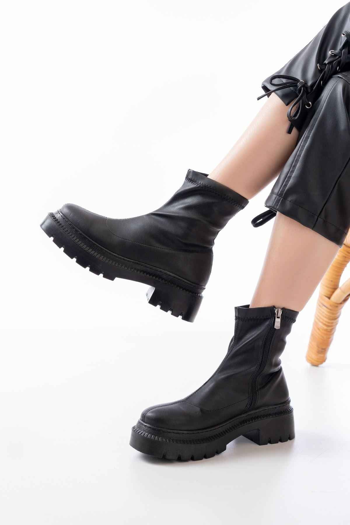 Ayakkabı Aşkı 236-2011 Siyah Streç Fermuarlı Günlük Kadın Bot