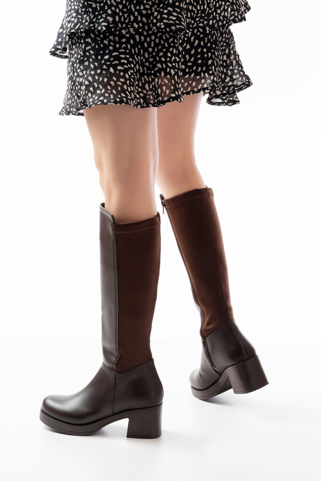 Ayakkabı Aşkı Kahverengi Topuklu Fermuarlı Günlük Kadın Çizme - Ayakkabı Aşkı