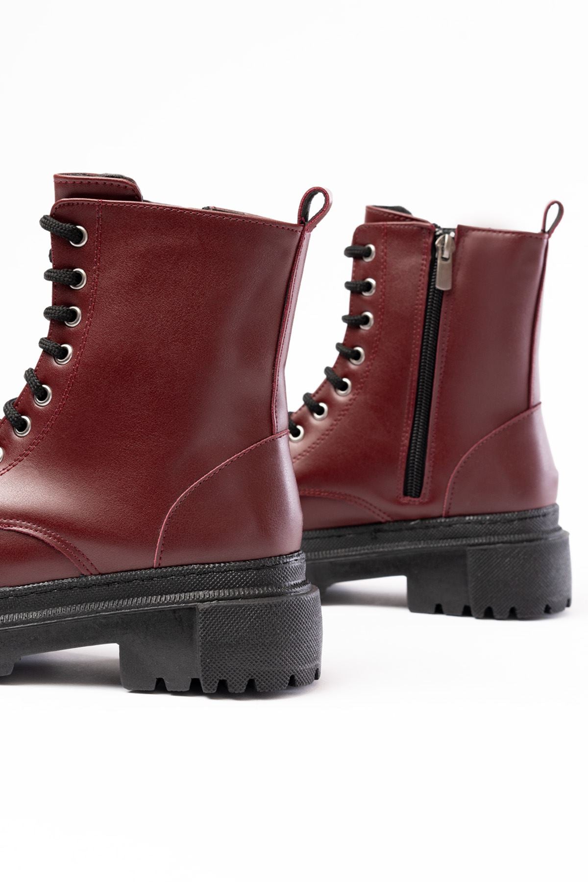 Ayakkabı Aşkı Bordo Bağcıklı Fermuarlı Günlük Kadın Bot - Ayakkabı Aşkı