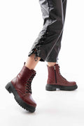 Ayakkabı Aşkı 812-356 Bordo Bağcıklı Fermuarlı Günlük Kadın Bot
