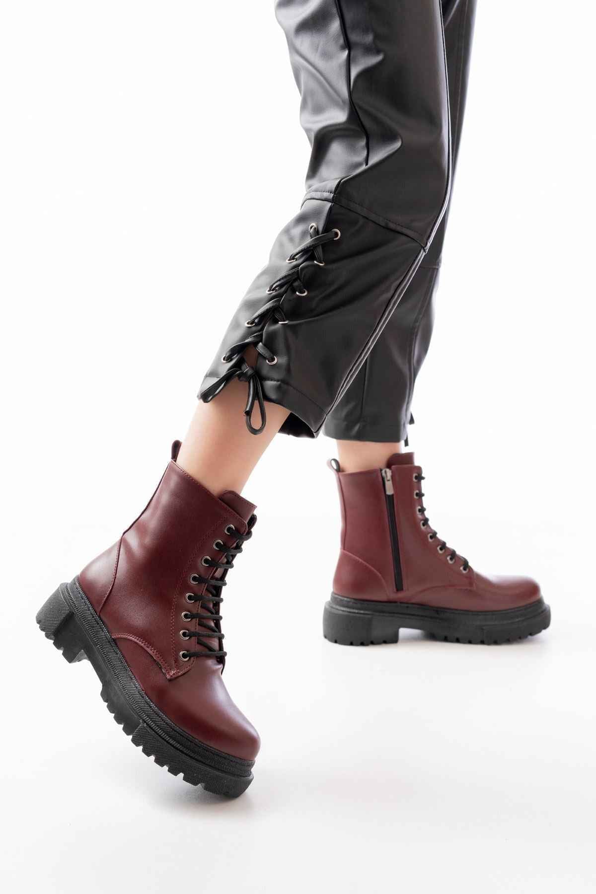 Ayakkabı Aşkı 812-356 Bordo Bağcıklı Fermuarlı Günlük Kadın Bot