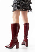 Ayakkabı Aşkı Ysn-4422 Bordo Rugan Topuklu Kadın Çizme