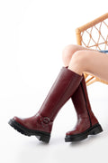 Ayakkabı Aşkı Bordo Fermuarlı Günlük Kadın Çizme - Ayakkabı Aşkı