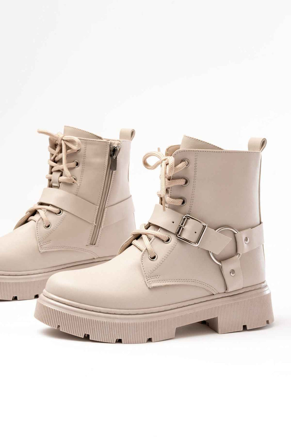 Ayakkabı Aşkı 508-3038 Bej Toka Aksesuarlı Fermuarlı Günlük Kadın Bot