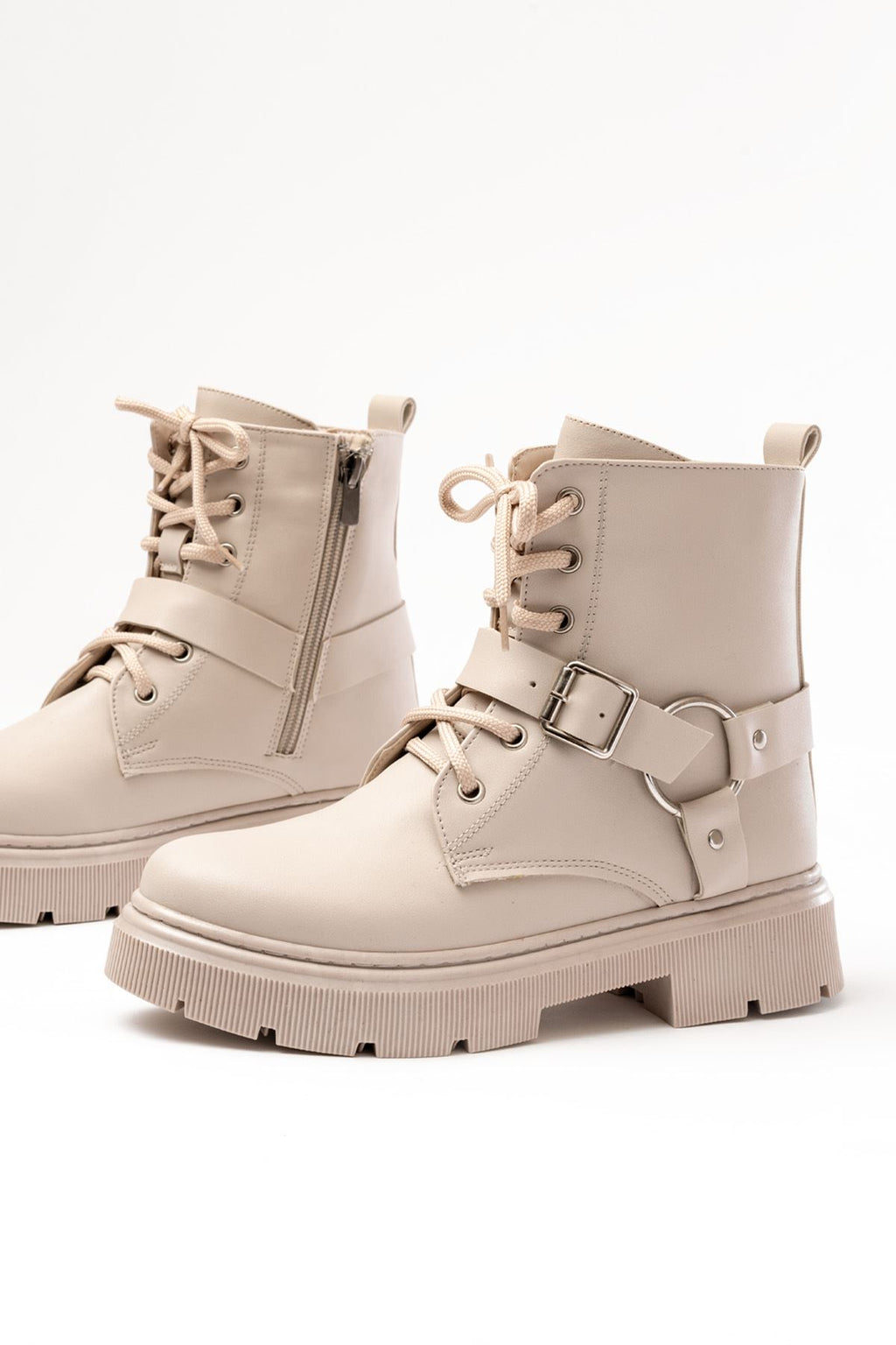 Ayakkabı Aşkı Bej Toka Aksesuarlı Fermuarlı Günlük Kadın Bot - Ayakkabı Aşkı