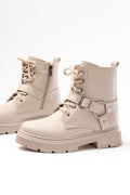Ayakkabı Aşkı Bej Toka Aksesuarlı Fermuarlı Günlük Kadın Bot - Ayakkabı Aşkı