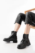 Ayakkabı Aşkı Siyah Toka Aksesuarlı Fermuarlı Günlük Kadın Bot - Ayakkabı Aşkı