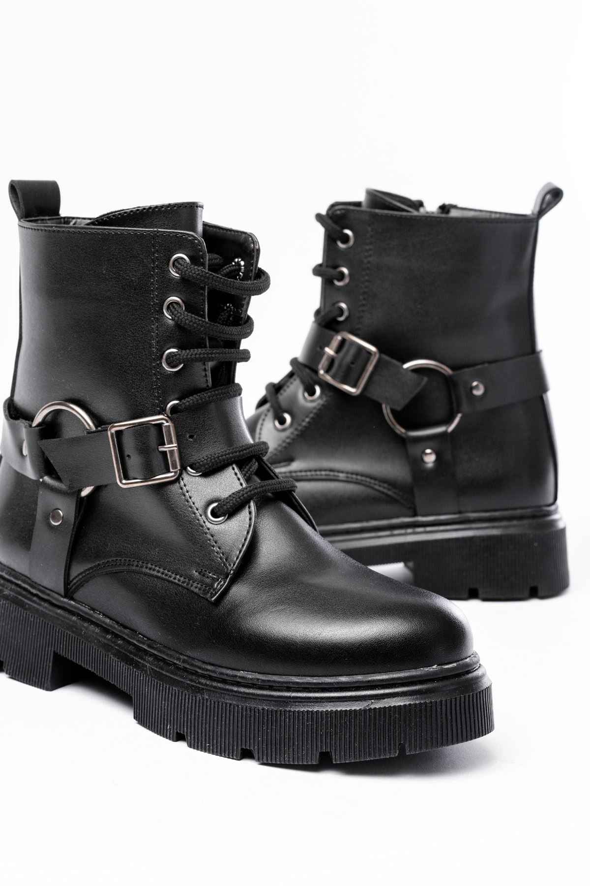 Ayakkabı Aşkı 508-3038 Siyah Toka Aksesuarlı Fermuarlı Günlük Kadın Bot