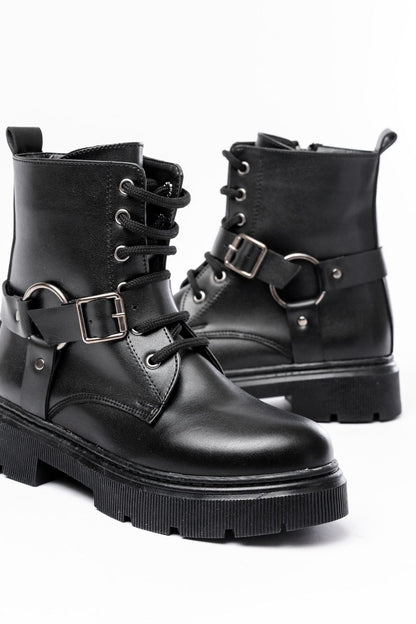 Ayakkabı Aşkı Siyah Toka Aksesuarlı Fermuarlı Günlük Kadın Bot