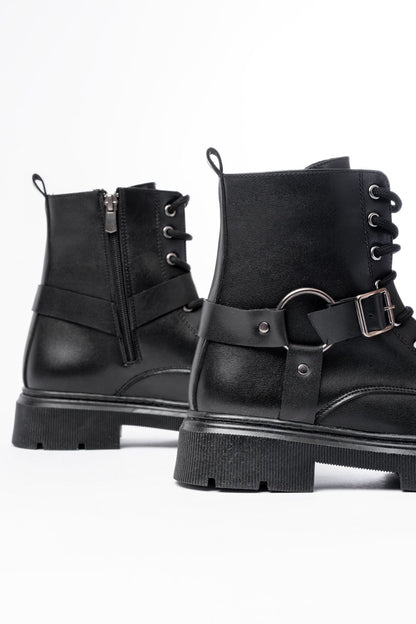 Ayakkabı Aşkı Siyah Toka Aksesuarlı Fermuarlı Günlük Kadın Bot