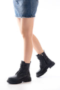 Ayakkabı Aşkı Siyah Bağcıklı Fermuarlı Günlük Kadın Bot - Ayakkabı Aşkı