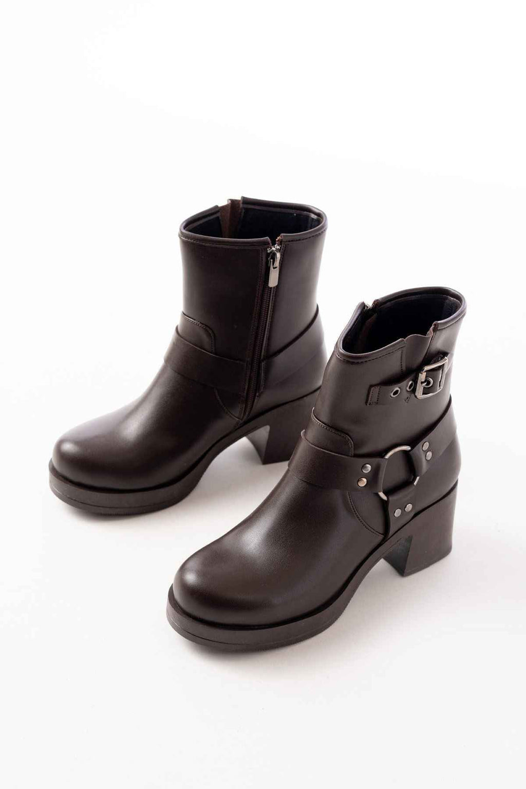 Ayakkabı Aşkı 5109-3042 Kahverengi Toka Aksesuarlı Fermuarlı Kalın Topuklu Günlük Kadın Bot