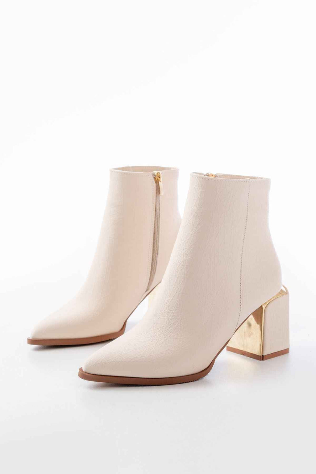 Ayakkabı Aşkı Dnz-410 Bej Fermuarlı Topuklu Kadın Günlük Bot