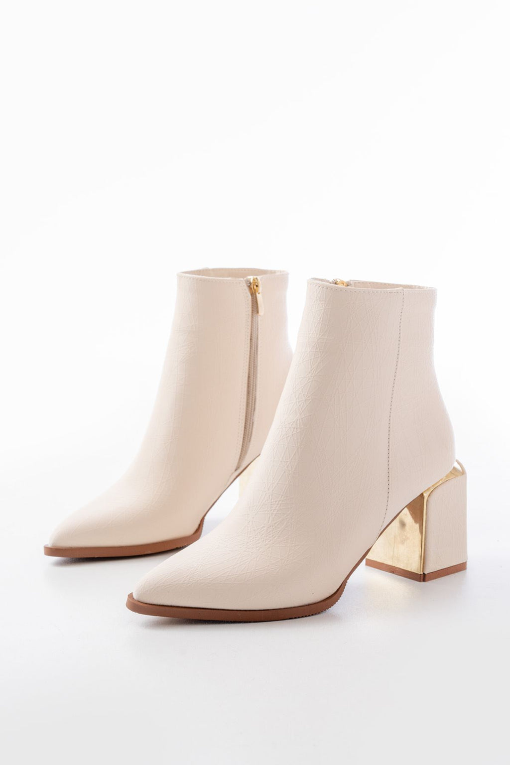Ayakkabı Aşkı Bej Fermuarlı Topuklu Kadın Günlük Bot - Ayakkabı Aşkı