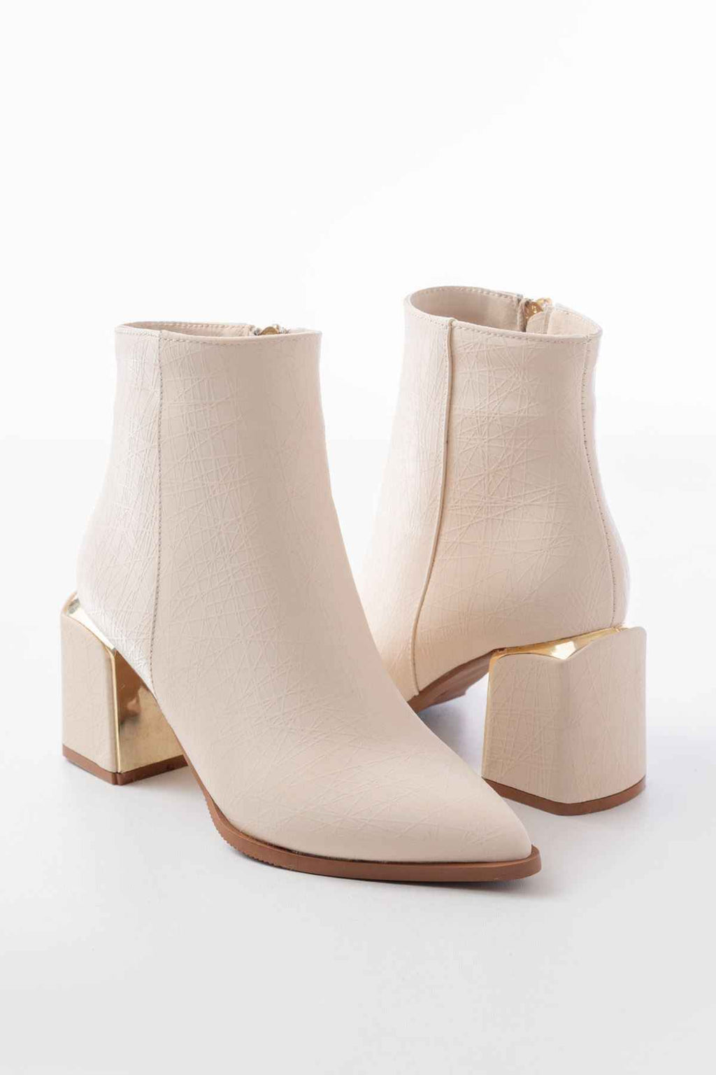 Ayakkabı Aşkı Dnz-410 Bej Fermuarlı Topuklu Kadın Günlük Bot