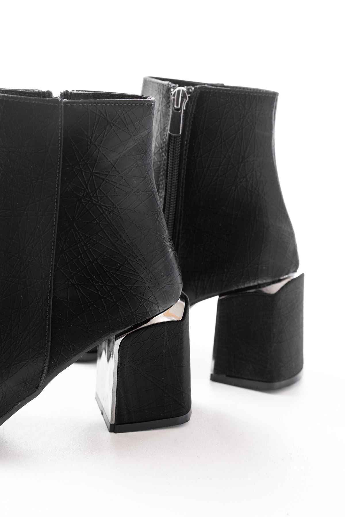 Ayakkabı Aşkı Dnz-410 Siyah Fermuarlı Topuklu Kadın Günlük Bot