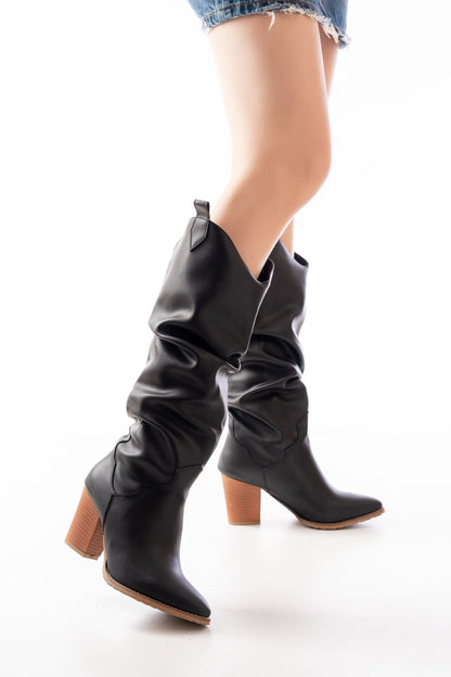 LS-1884 Siyah Günlük Kadın Çizme - Siyah