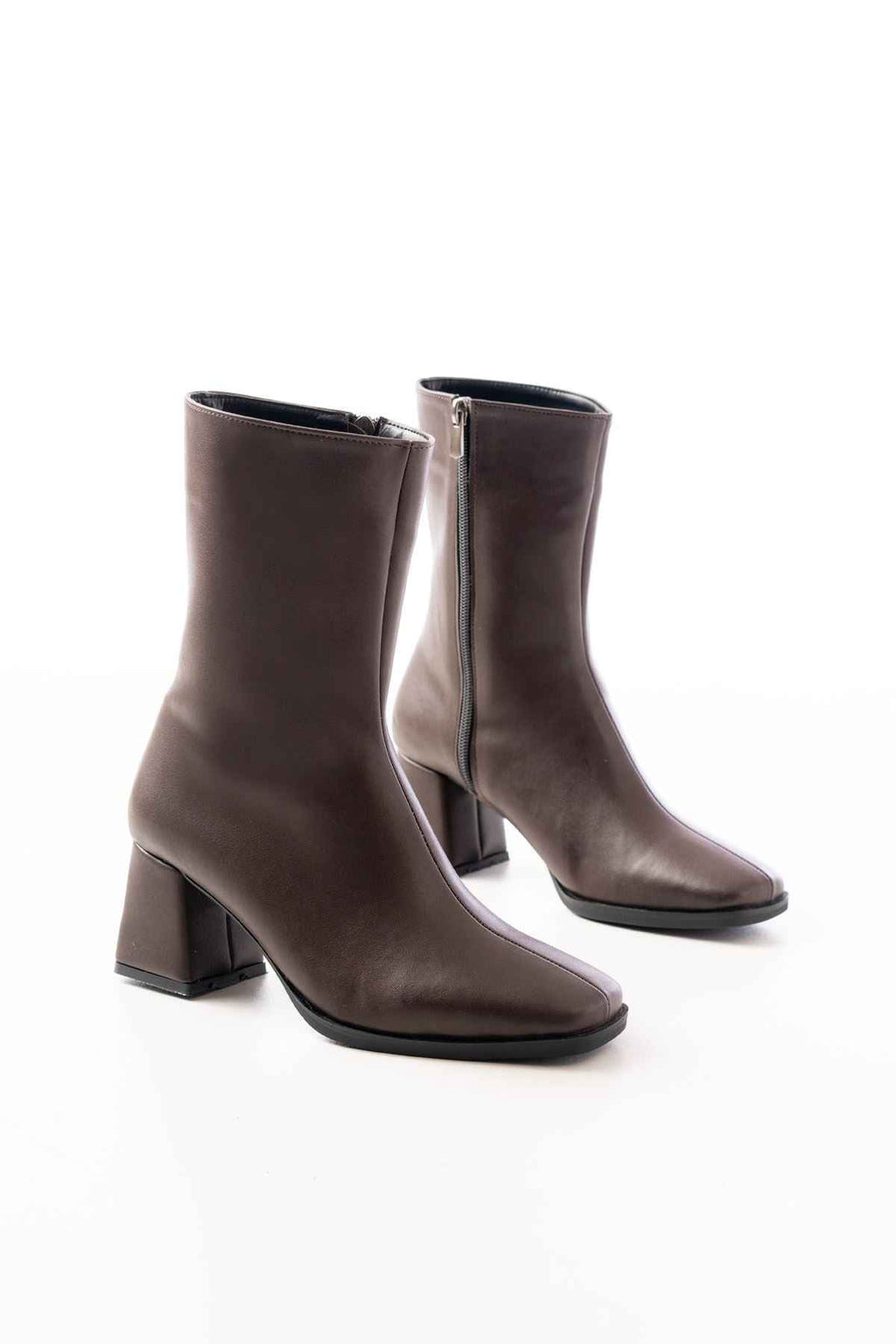 Ayakkabı Aşkı Msk-032 Kahve Topuklu Fermuarlı Kadın Bot
