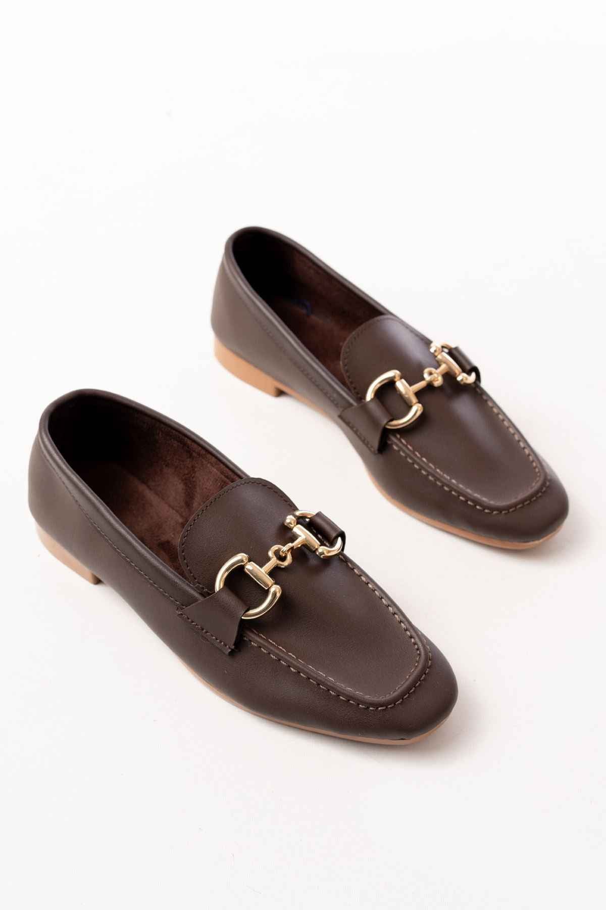 Ayakkabı Aşkı 303 Kahverengi Toka Aksesuarlı Günlük Kadın Babet