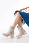 Ayakkabı Aşkı 5109-3027 Bej Topuklu Fermuarlı Günlük Kadın Bot