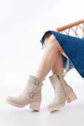 Ayakkabı Aşkı Bej Topuklu Fermuarlı Günlük Kadın Bot - Ayakkabı Aşkı