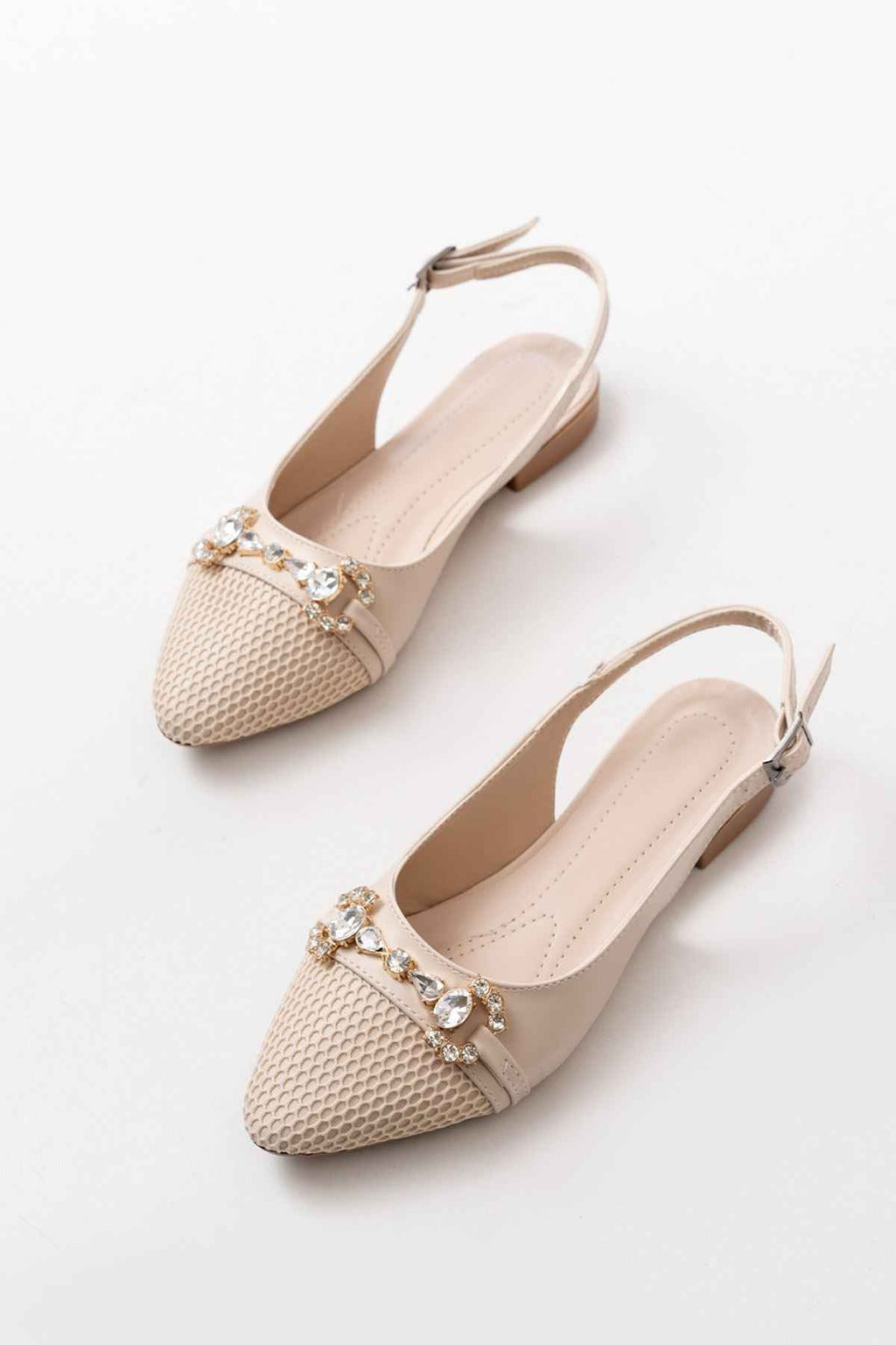 Ayakkabı Aşkı Inf-120 Ten Günlük Fileli Taş Aksesuarlı Kadın Babet