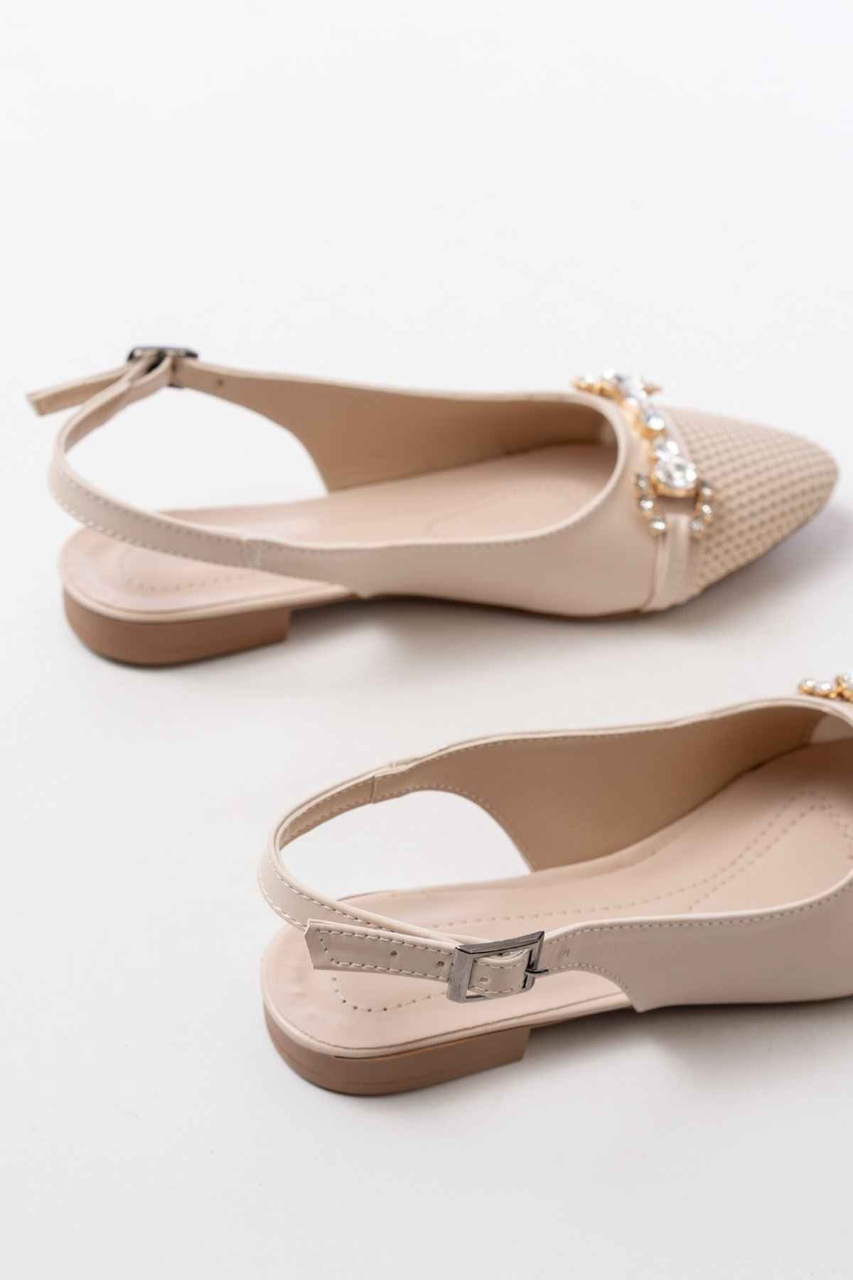 Ayakkabı Aşkı Inf-120 Ten Günlük Fileli Taş Aksesuarlı Kadın Babet