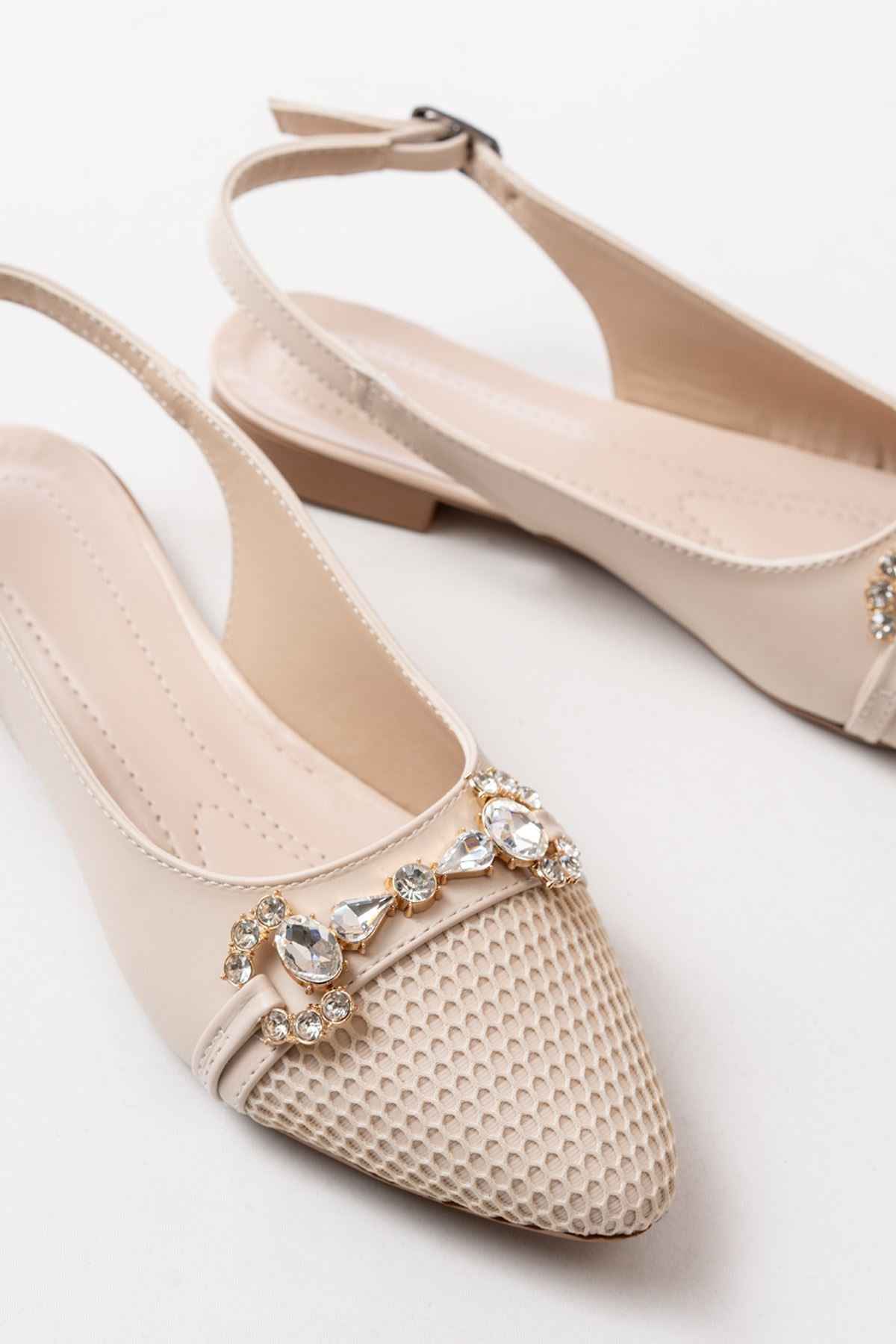 Ayakkabı Aşkı Inf-120 Ten Günlük Fileli Taş Aksesuarlı Kadın Babet