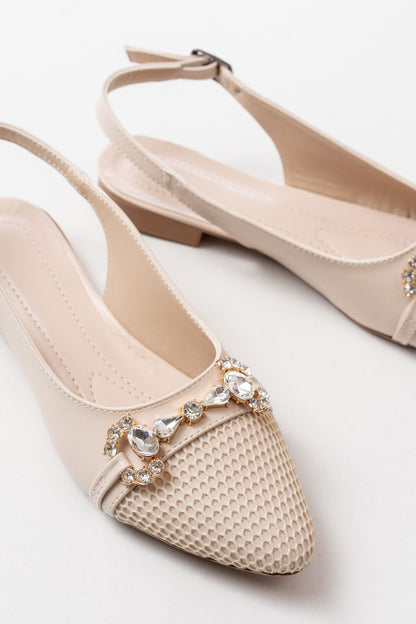 Ayakkabı Aşkı İNF-12 Ten Günlük Fileli Taş Aksesuarlı Kadın Babet