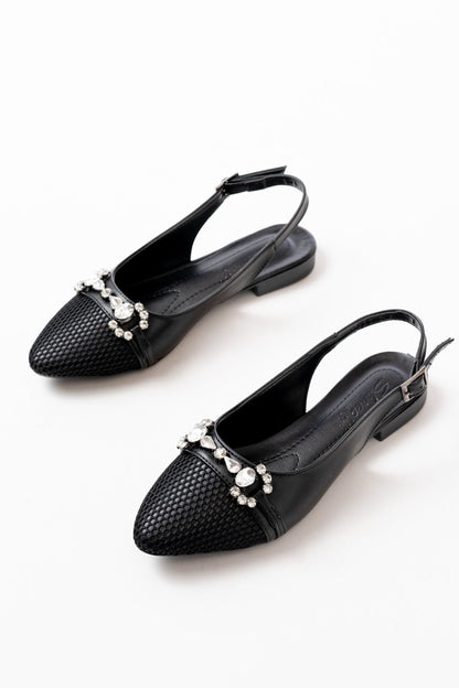 Ayakkabı Aşkı İNF-12 Siyah Günlük Fileli Taş Aksesuarlı Kadın Babet