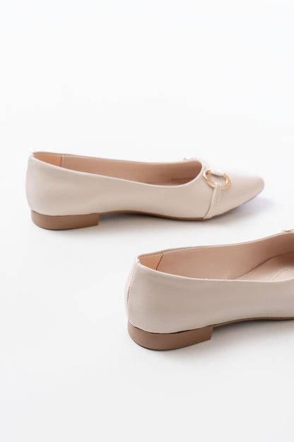 Ayakkabı Aşkı İNF-129 Ten Günlük Taş Aksesuarlı Babet