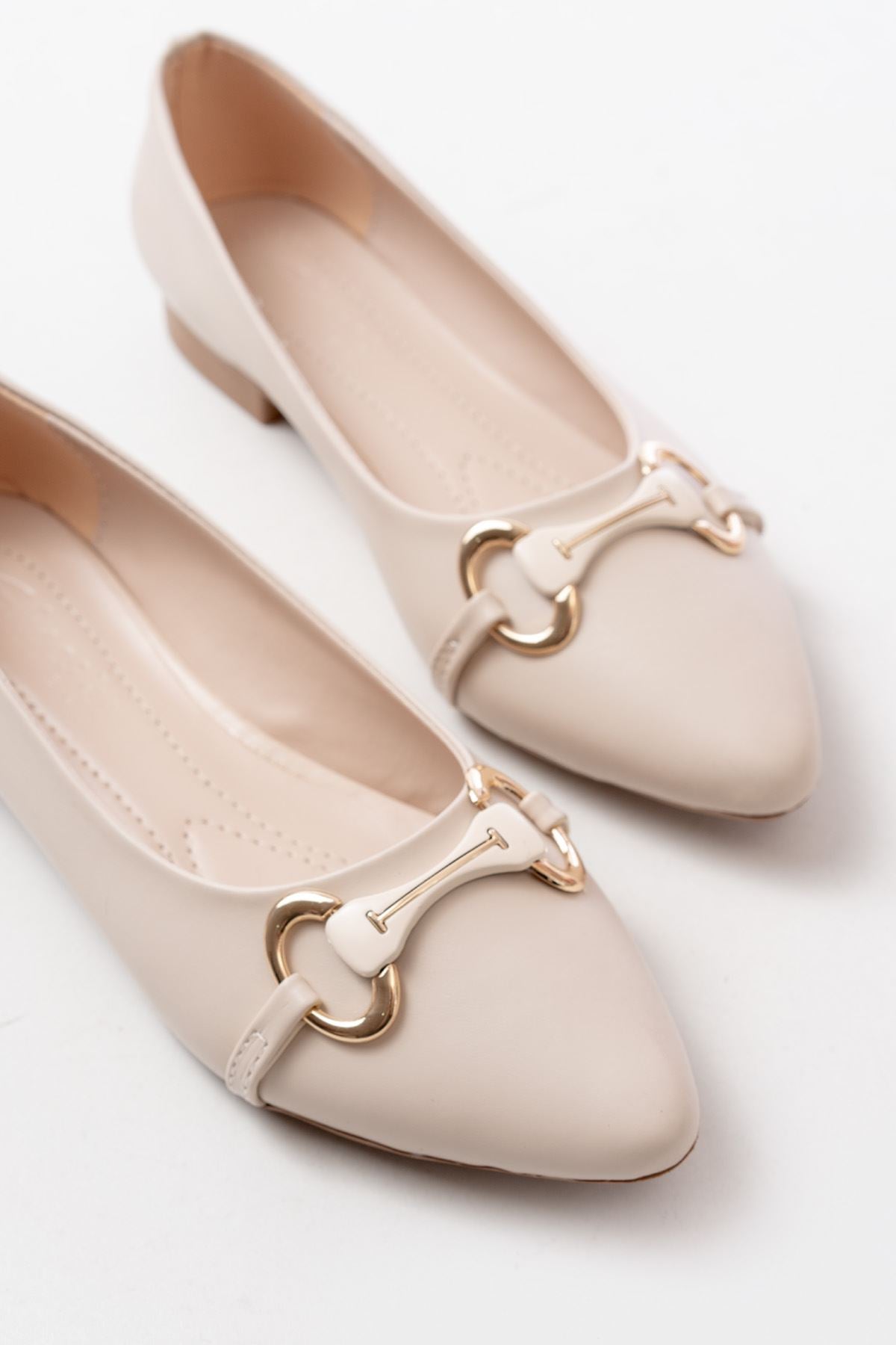 Ayakkabı Aşkı İNF-129 Ten Günlük Taş Aksesuarlı Babet