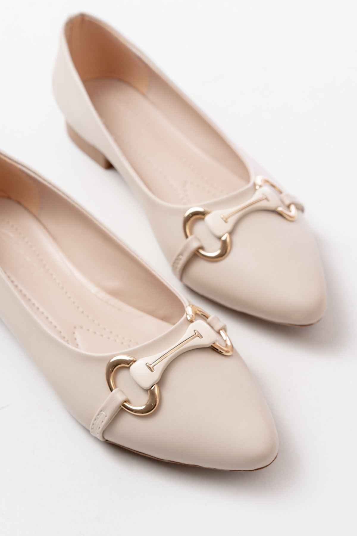 Ayakkabı Aşkı Inf-129 Ten Günlük Taş Aksesuarlı Babet