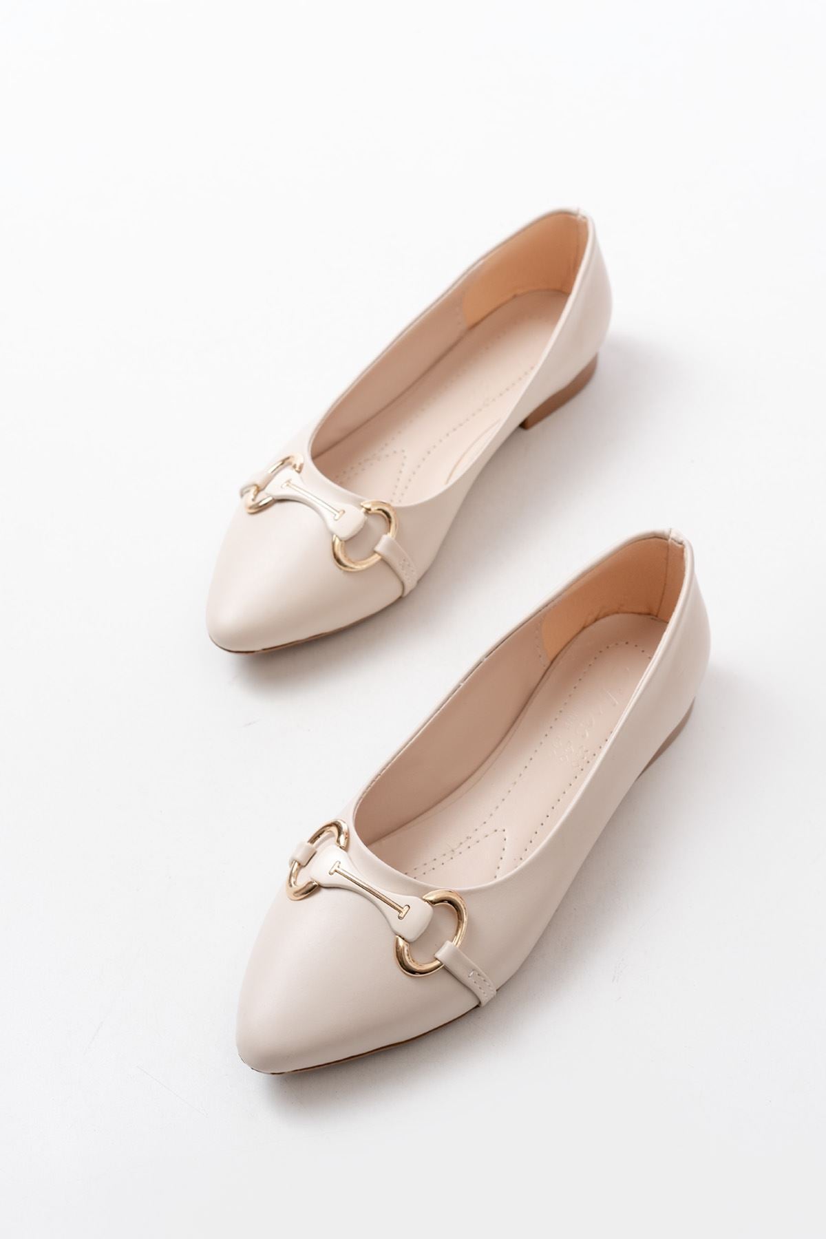 Ayakkabı Aşkı İNF-129 Ten Günlük Taş Aksesuarlı Babet - Ayakkabı Aşkı