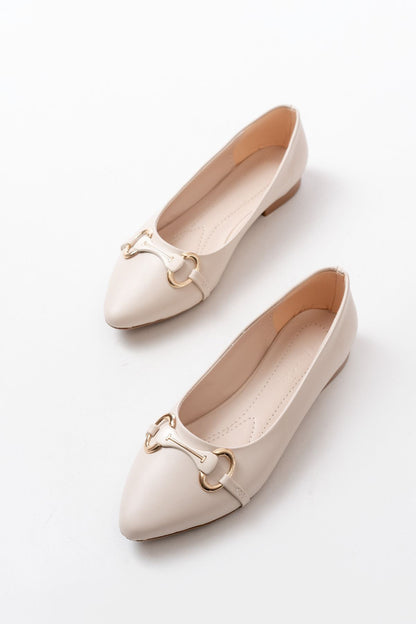 Ayakkabı Aşkı İNF-129 Ten Günlük Taş Aksesuarlı Babet