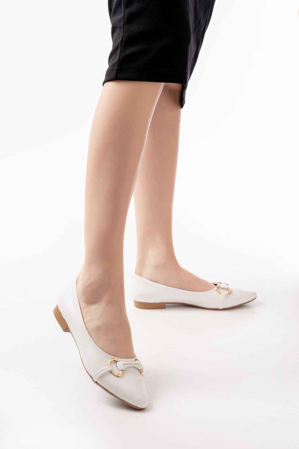 Ayakkabı Aşkı Inf-129 Beyaz Günlük Taş Aksesuarlı Babet