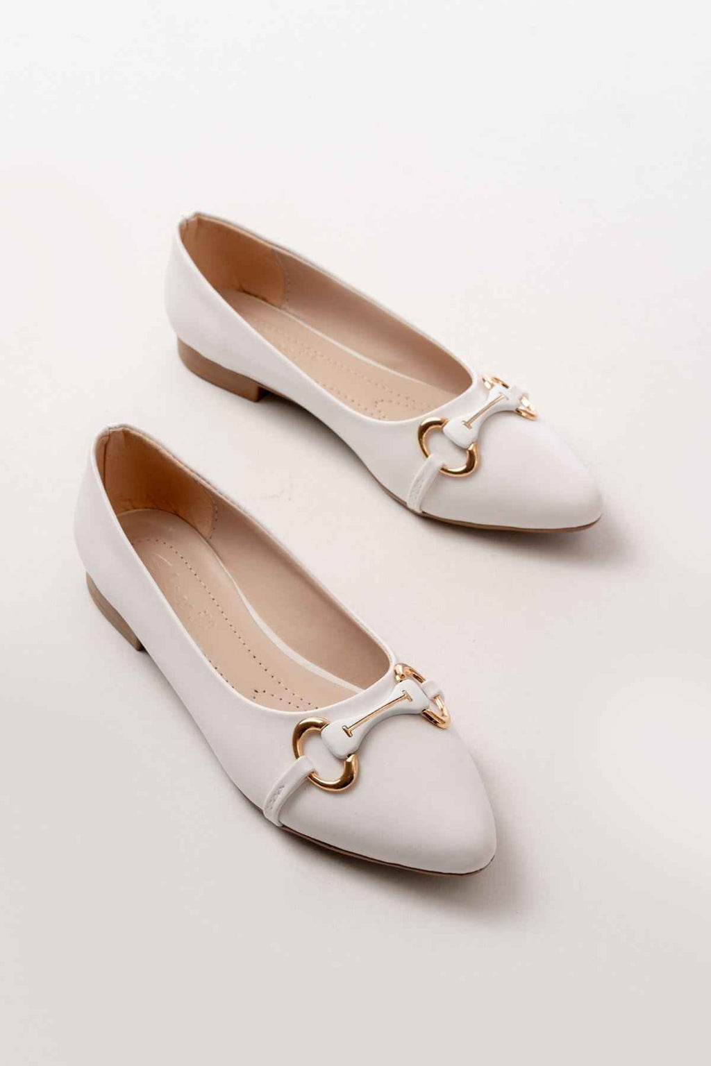 Ayakkabı Aşkı Inf-129 Beyaz Günlük Taş Aksesuarlı Babet