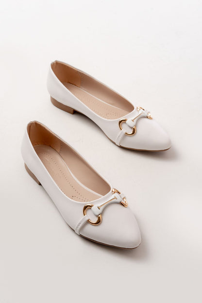 Ayakkabı Aşkı İNF-129 Beyaz Günlük Taş Aksesuarlı Babet