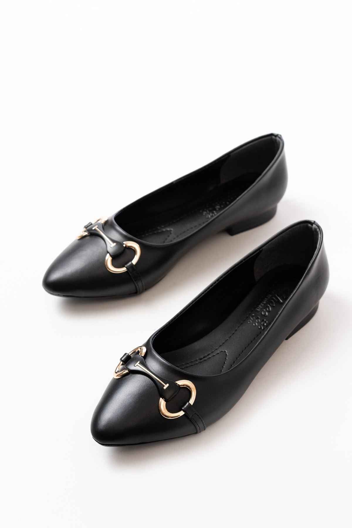 Ayakkabı Aşkı Inf-129 Siyah Günlük Taş Aksesuarlı Babet