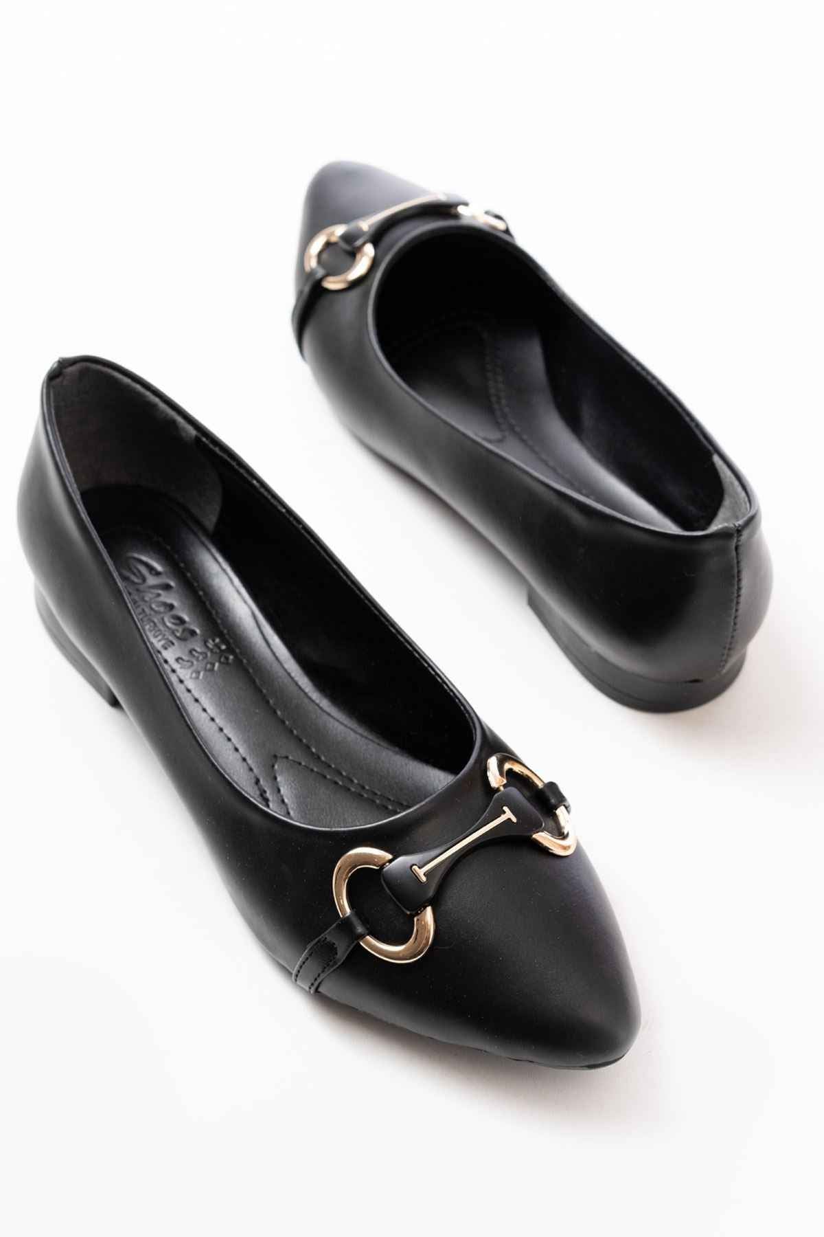 Ayakkabı Aşkı Inf-129 Siyah Günlük Taş Aksesuarlı Babet