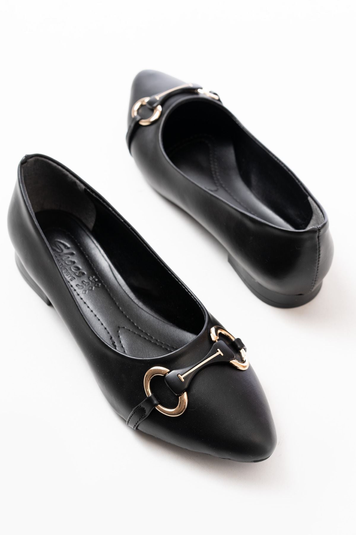 Ayakkabı Aşkı İNF-129 Siyah Günlük Taş Aksesuarlı Babet - Ayakkabı Aşkı