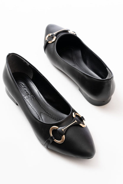 Ayakkabı Aşkı İNF-129 Siyah Günlük Taş Aksesuarlı Babet