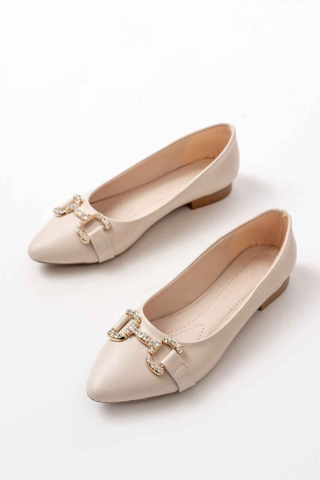 Ayakkabı Aşkı Inf-133 Ten Taşlı Tokalı Günlük Kadın  Babet